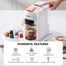 Charger l&#39;image dans la galerie, CAFELFFE 5-in-1 Capsule Coffee Maker for Hot &amp; Iced Coffee – MK606, Compact, Compatible with Nespresso/Dolce Gusto/K-cup/ESE Pod/Coffee Powder (Black/White）