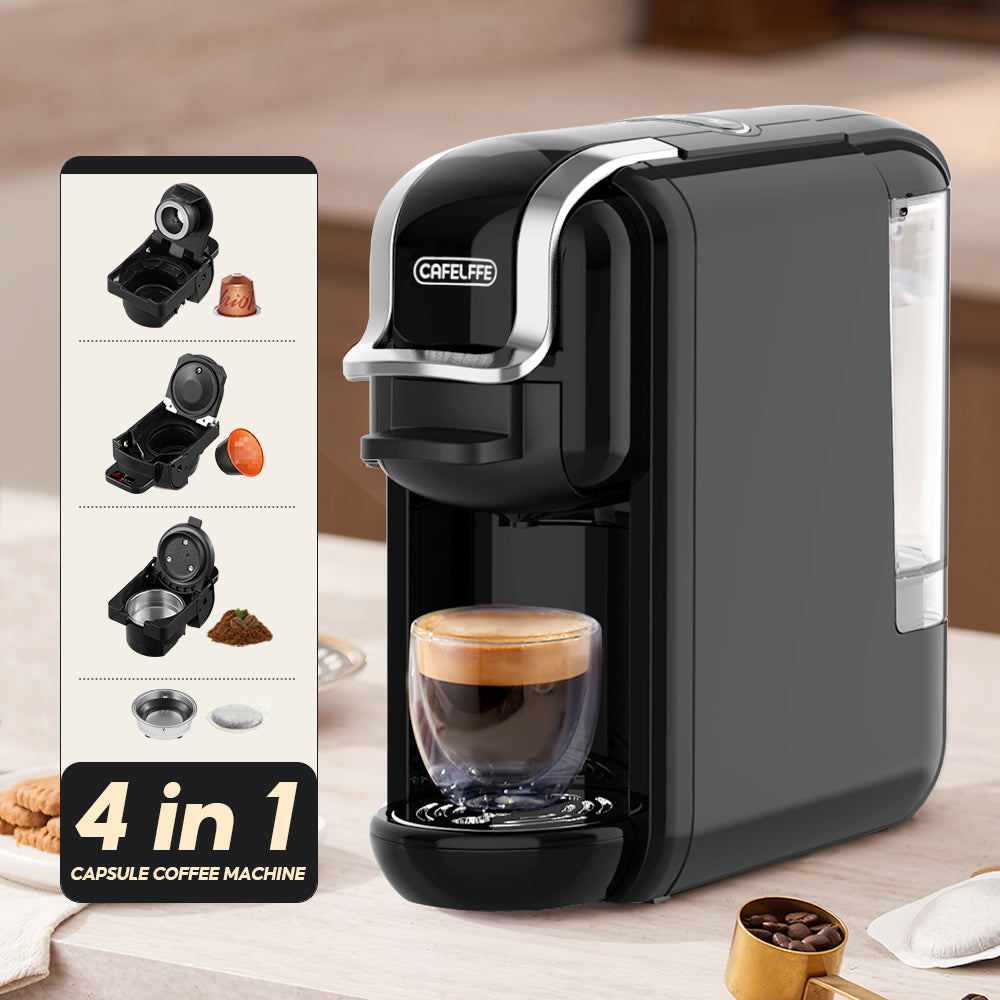 CAFELFFE 4-in-1 Automatic Coffee Machine for Nespresso, Dolce Gusto, Starbucks ESE Pod Capsules and Coffee Powder Cold/Hot Brewing MK603 Compact Coffee Machine, Multifunctional Coffee Machine for Home and Office, Birthday Gift, New Year Gift-MK603