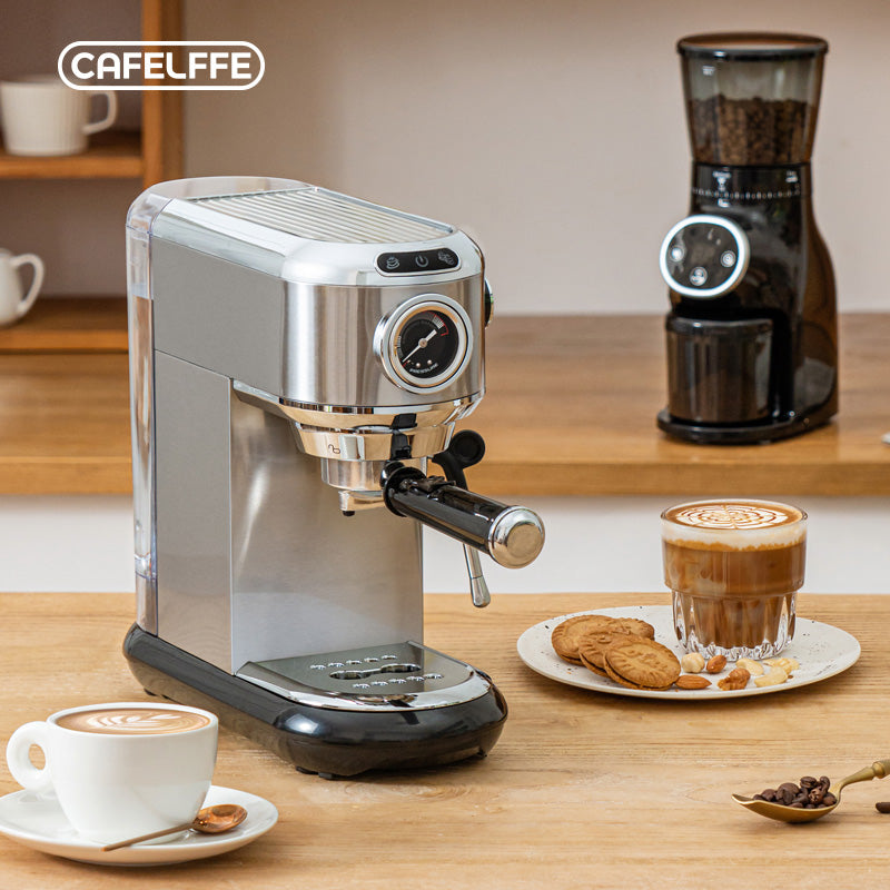 CAFELFFE Semi-Automatic Espresso Maker - Professional Grade Coffee Machine with Steam Wand, Silver Stainless Steel Multifunctional Coffee Machine for Home and Office, Birthday Gift, New Year Gift-MK601