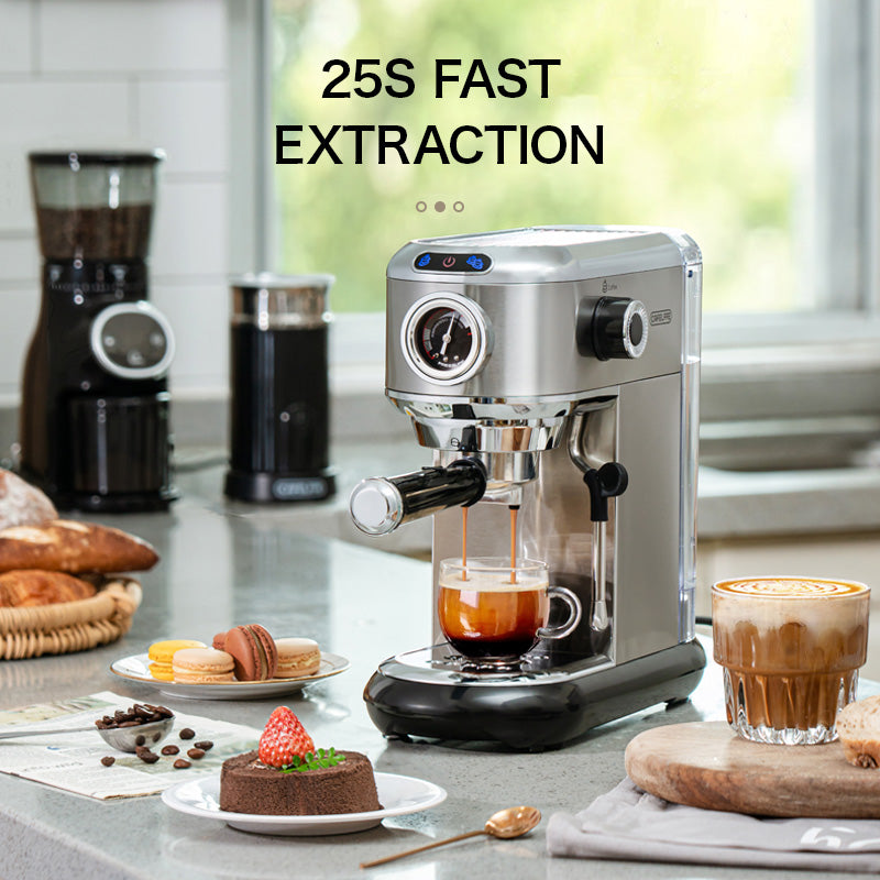 CAFELFFE Semi-Automatic Espresso Maker - Professional Grade Coffee Machine with Steam Wand, Silver Stainless Steel Multifunctional Coffee Machine for Home and Office, Birthday Gift, New Year Gift-MK601