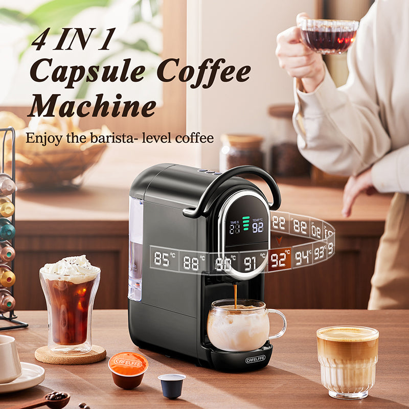 CAFELFFE 4-in-1 Automatic Coffee Machine for Nespresso, Dolce Gusto, Starbucks ESE Coffee Bags, Tea Capsules and Coffee Powder Cold/Hot Brewing