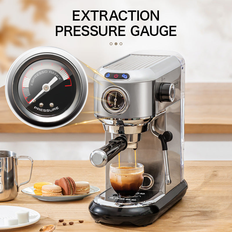 CAFELFFE Semi-Automatic Espresso Maker - Professional Grade Coffee Machine with Steam Wand, Silver Stainless Steel Multifunctional Coffee Machine for Home and Office, Birthday Gift, New Year Gift-MK601