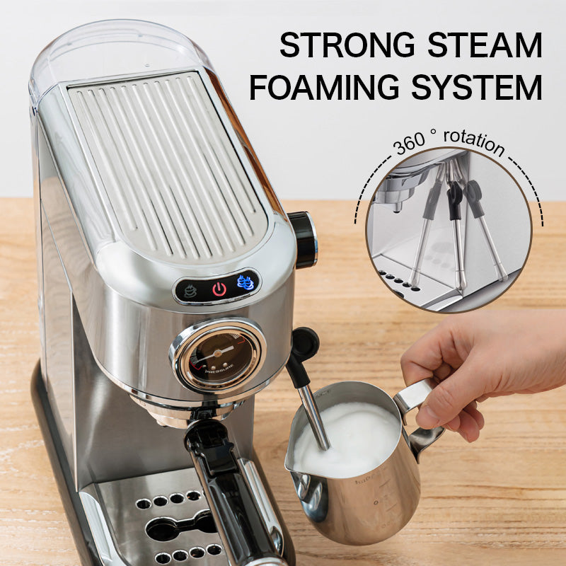CAFELFFE Semi-Automatic Espresso Maker - Professional Grade Coffee Machine with Steam Wand, Silver Stainless Steel Multifunctional Coffee Machine for Home and Office, Birthday Gift, New Year Gift-MK601