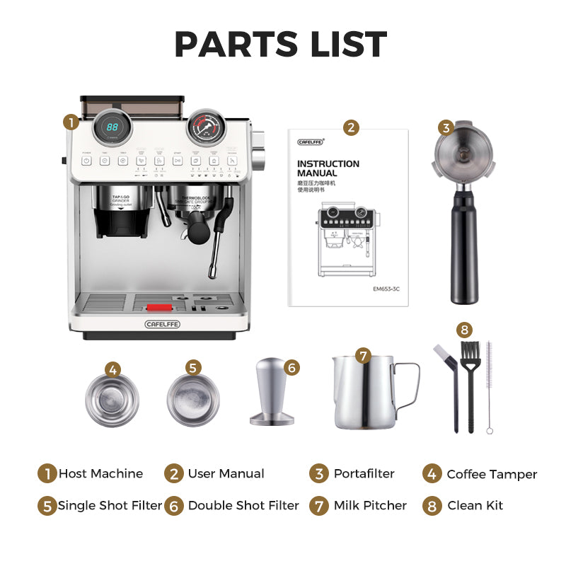 CAFELFFE Espresso Coffee Machine With Grinder MK608 Black/White