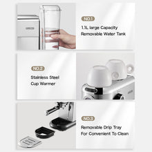 Laden Sie das Bild in den Galerie-Viewer, CAFELFFE Semi-Automatic Espresso Maker - Professional Grade Coffee Machine with Steam Wand, Silver Stainless Steel Multifunctional Coffee Machine for Home and Office, Birthday Gift, New Year Gift-MK601