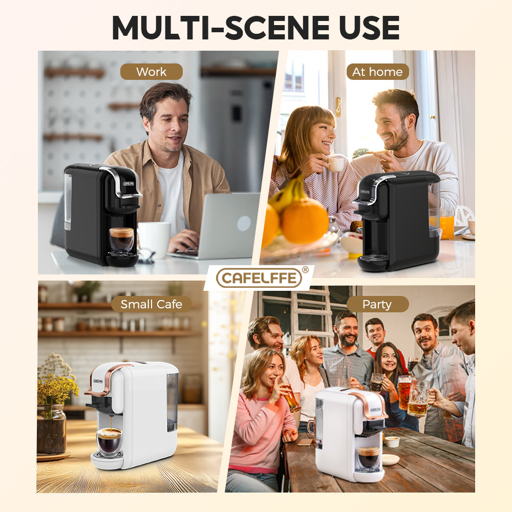 CAFELFFE 4-in-1 Automatic Coffee Machine for Nespresso, Dolce Gusto, Starbucks ESE Pod Capsules and Coffee Powder Cold/Hot Brewing MK603 Compact Coffee Machine, Multifunctional Coffee Machine for Home and Office, Birthday Gift, New Year Gift-MK603