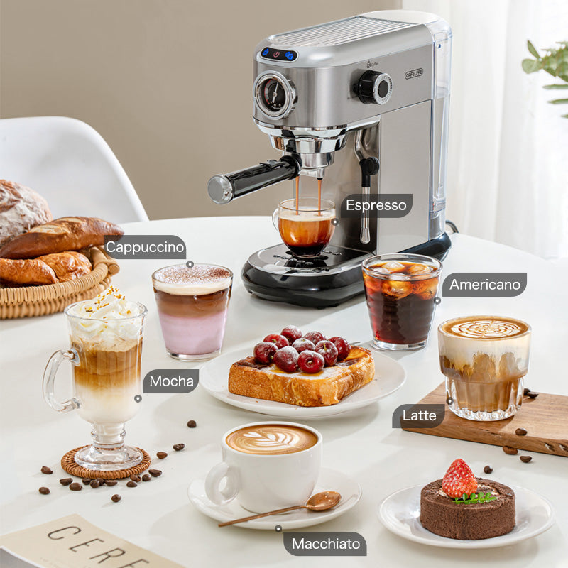 CAFELFFE Semi-Automatic Espresso Maker - Professional Grade Coffee Machine with Steam Wand, Silver Stainless Steel Multifunctional Coffee Machine for Home and Office, Birthday Gift, New Year Gift-MK601
