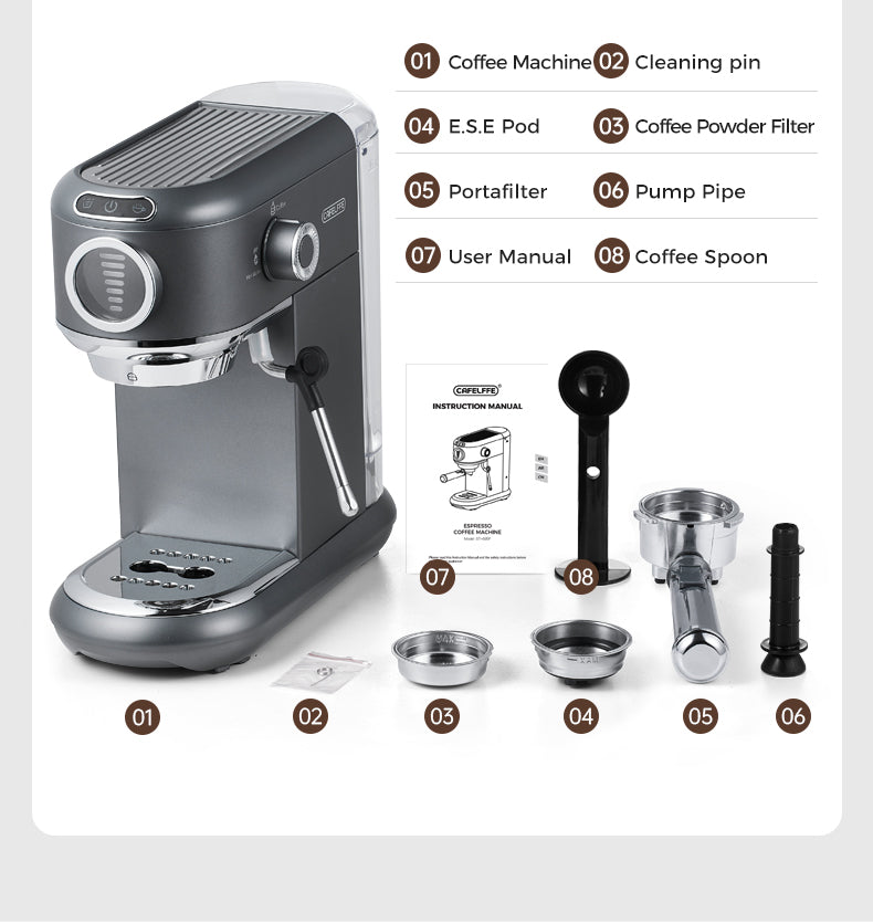 CAFELFFE Semi-automatic Espresso Coffee Machine MK601F Grey