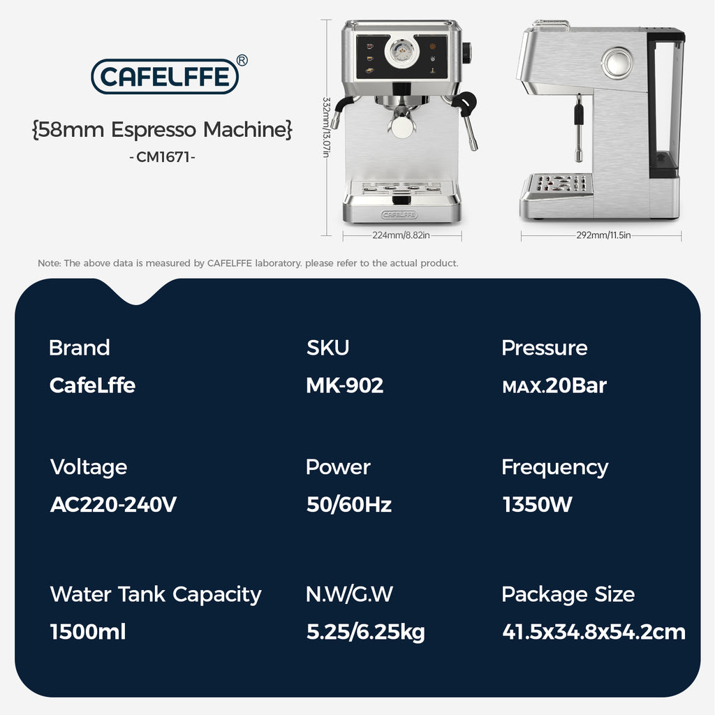 CAFELFFE Barista Professional Semi-Automatic Machine 58mm Extraction System/20Bar Pressure/Touch Panel/Hot & Cold Brew Function Home Barista Multifunctional Coffee Machine for Home and Office, Birthday Gift, New Year Gift-MK902