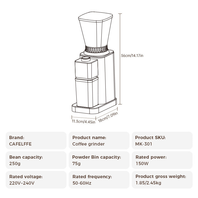 CAFELFFE Conical Burr 48 Precise Settings Electric Grinder MK301